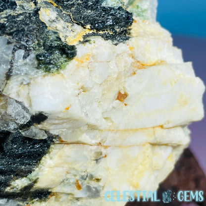 Pink, Green + Black Tourmaline in Smoky Quartz with Albite Raw Medium Chunk Specimen