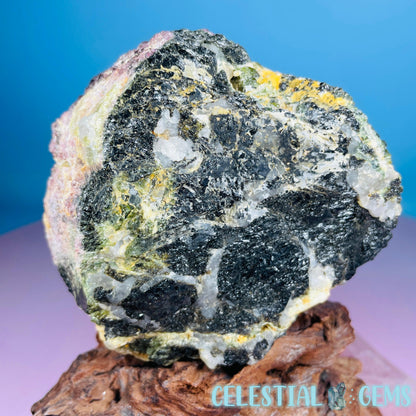 Pink, Green + Black Tourmaline in Smoky Quartz with Albite Raw Medium Chunk Specimen