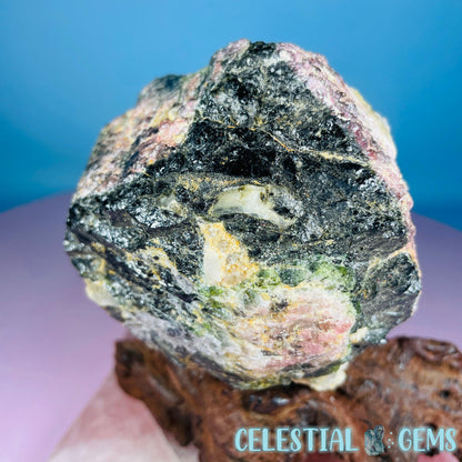 Pink, Green + Black Tourmaline in Smoky Quartz with Albite Raw Medium Chunk Specimen