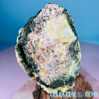 Pink, Green + Black Tourmaline in Smoky Quartz with Albite Raw Medium Chunk Specimen