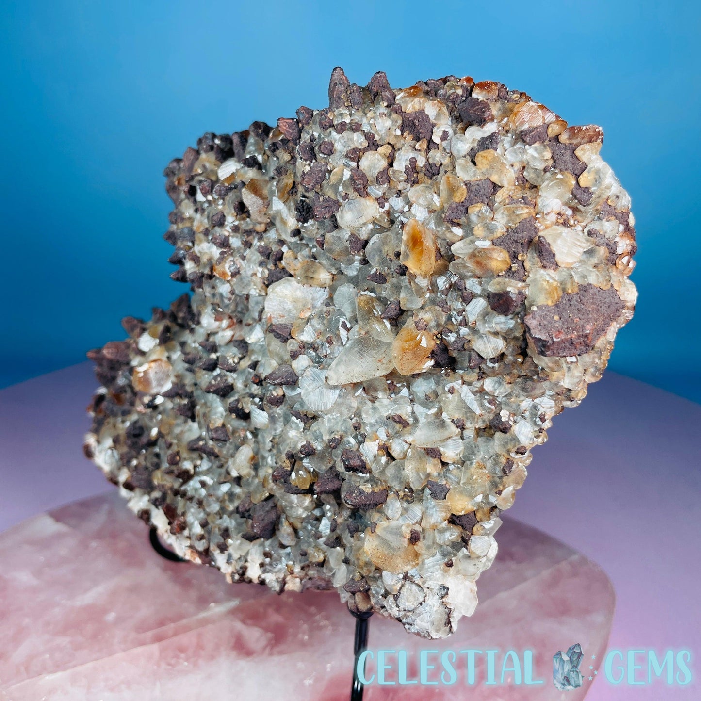 Double-Sided Hematite Pagoda Calcite Large Cluster Specimen