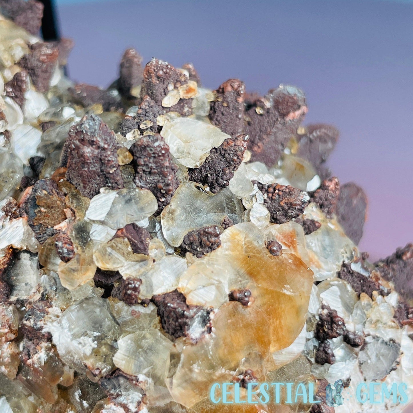 Double-Sided Hematite Pagoda Calcite Large Cluster Specimen