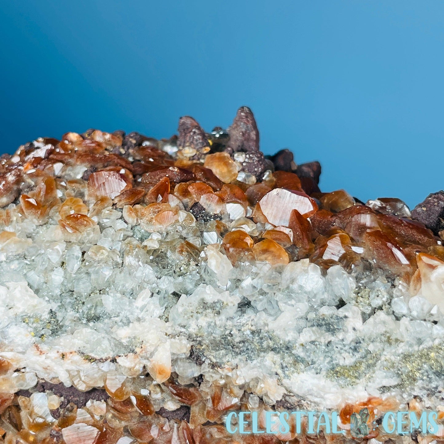 Double-Sided Hematite Pagoda Calcite Large Cluster Specimen