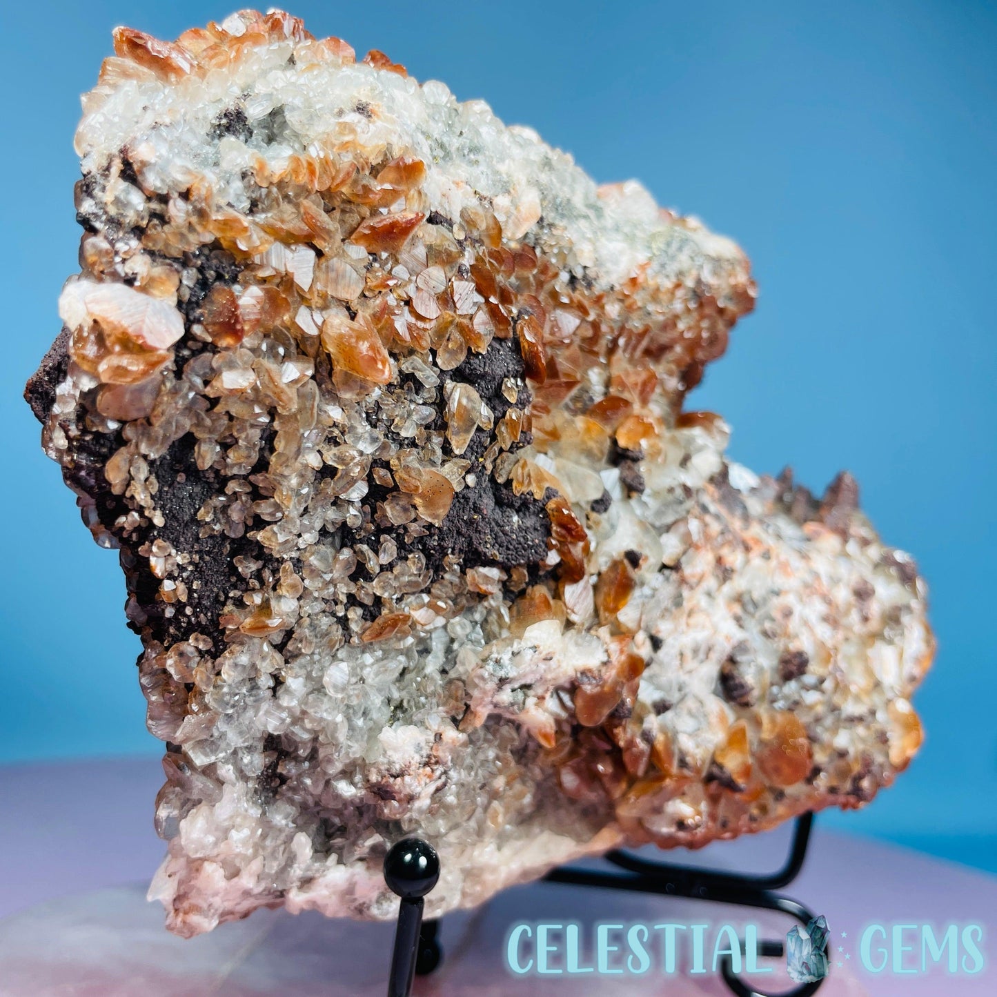 Double-Sided Hematite Pagoda Calcite Large Cluster Specimen