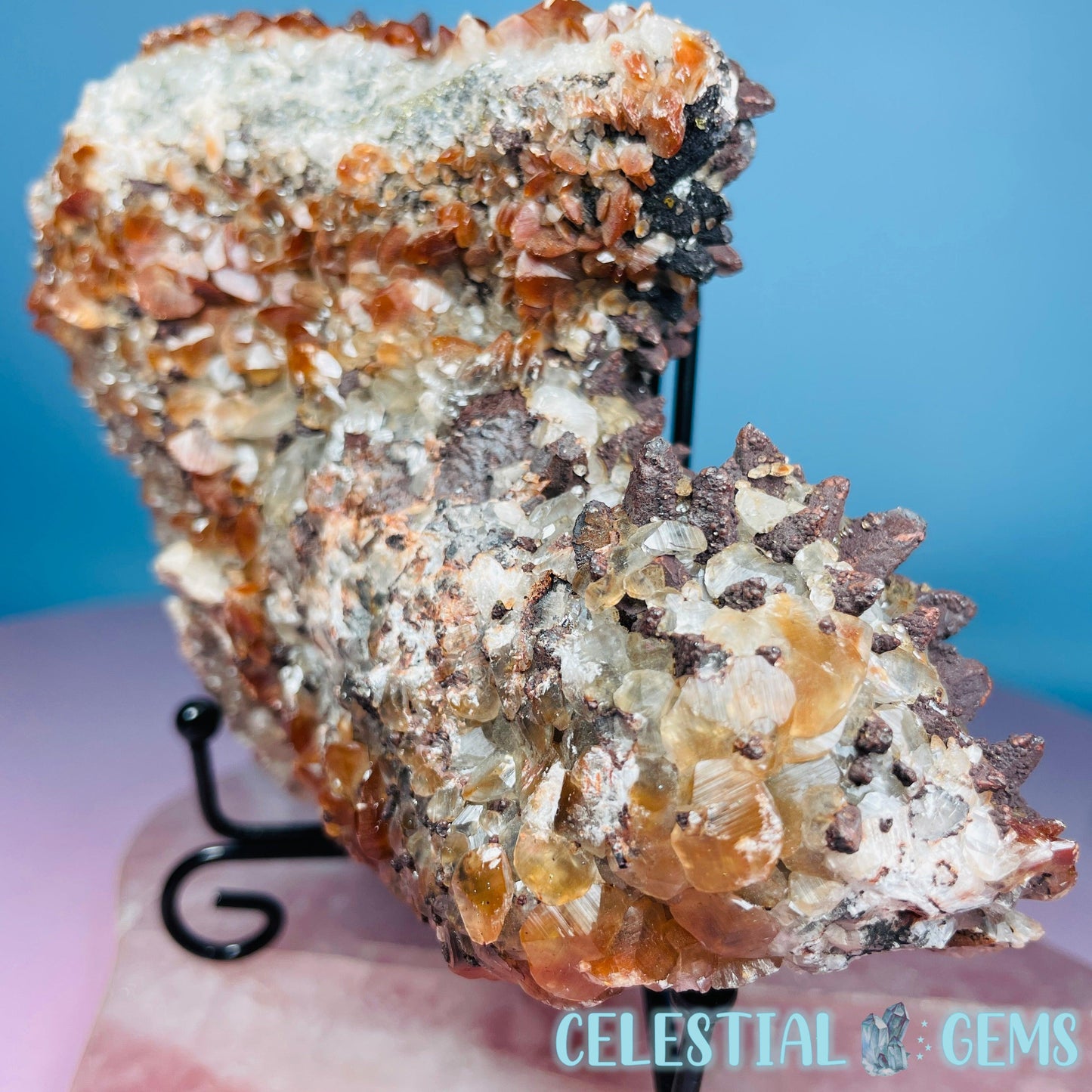 Double-Sided Hematite Pagoda Calcite Large Cluster Specimen