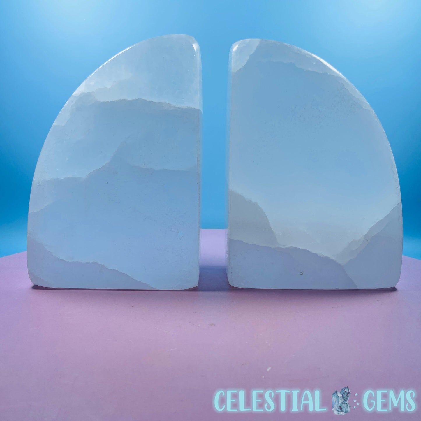 Selenite (Satin Spar) Curved Bookend Pair 15cm