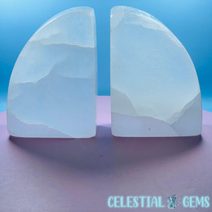 Selenite (Satin Spar) Curved Bookend Pair 15cm