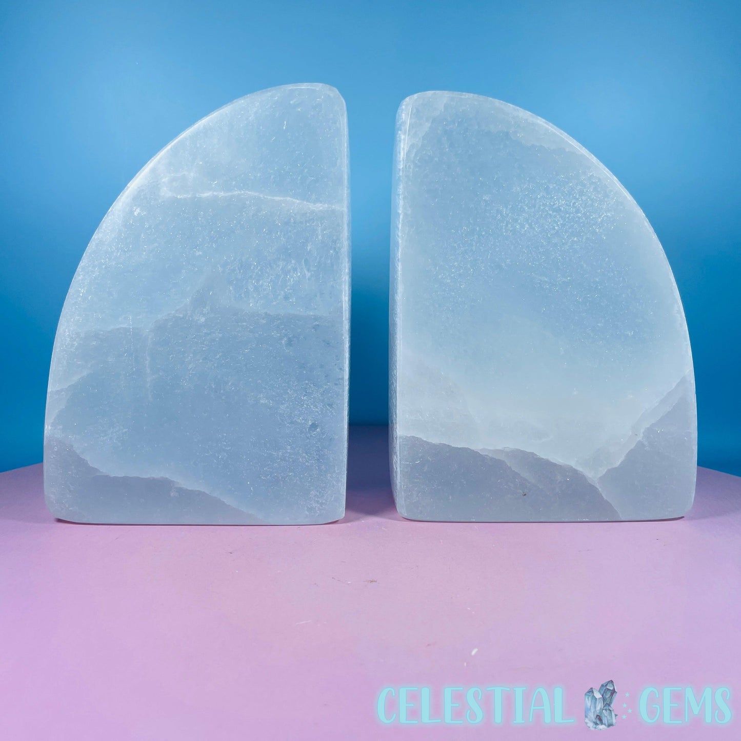 Selenite (Satin Spar) Curved Bookend Pair 15cm