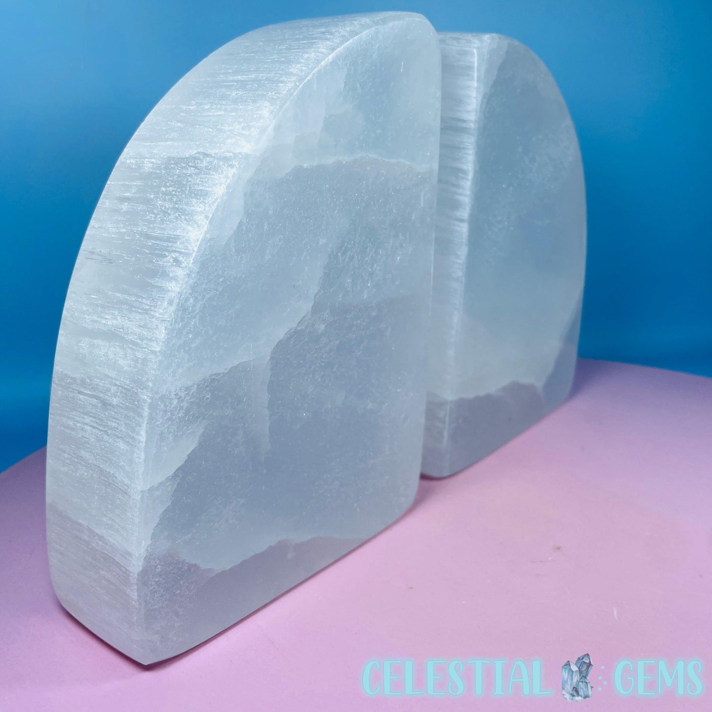 Selenite (Satin Spar) Curved Bookend Pair 15cm