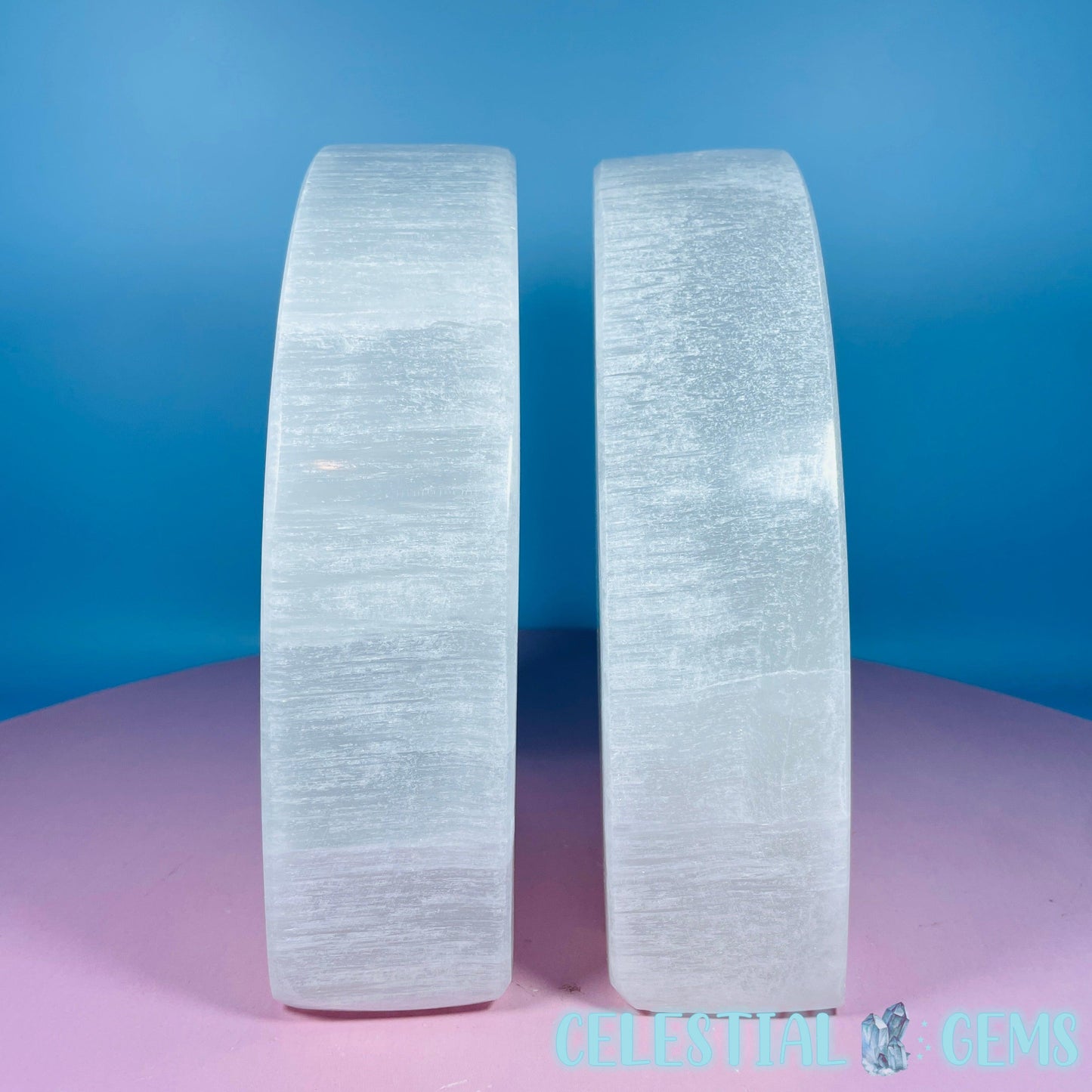 Selenite (Satin Spar) Curved Bookend Pair 15cm