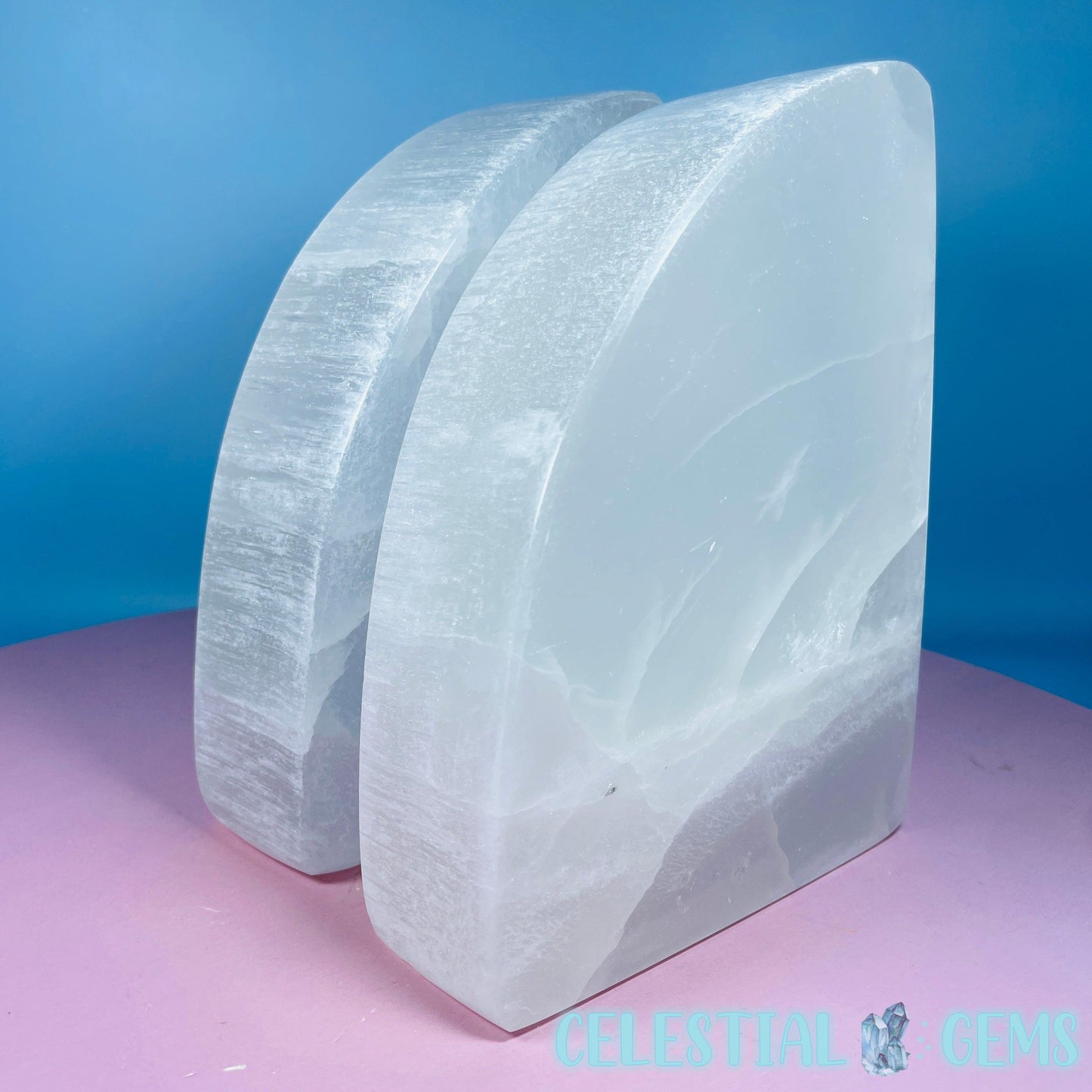 Selenite (Satin Spar) Curved Bookend Pair 15cm