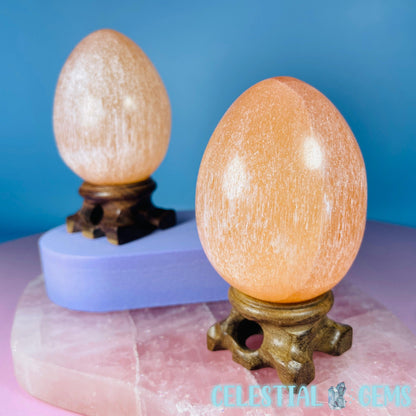 Orange Selenite (Satin Spar) Egg Medium Carving 7cm