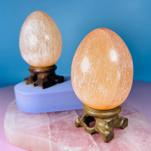 Orange Selenite (Satin Spar) Egg Medium Carving 7cm