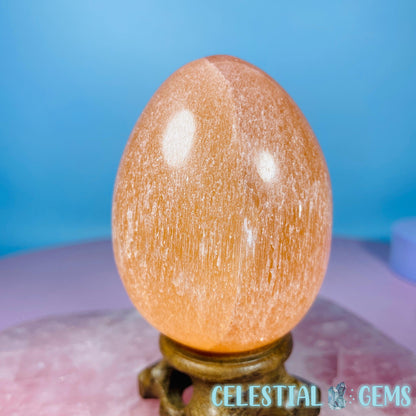 Orange Selenite (Satin Spar) Egg Medium Carving 7cm