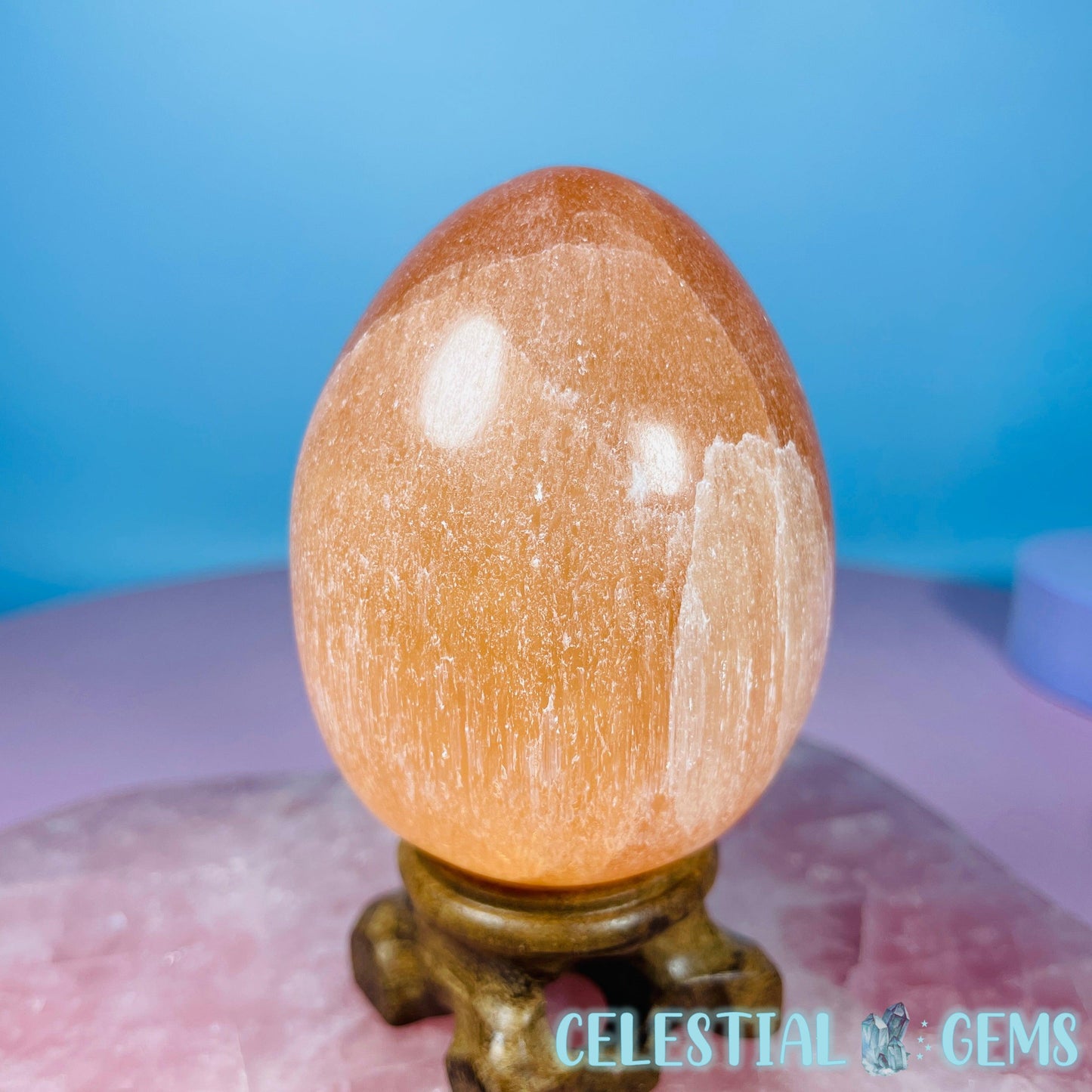 Orange Selenite (Satin Spar) Egg Medium Carving 7cm