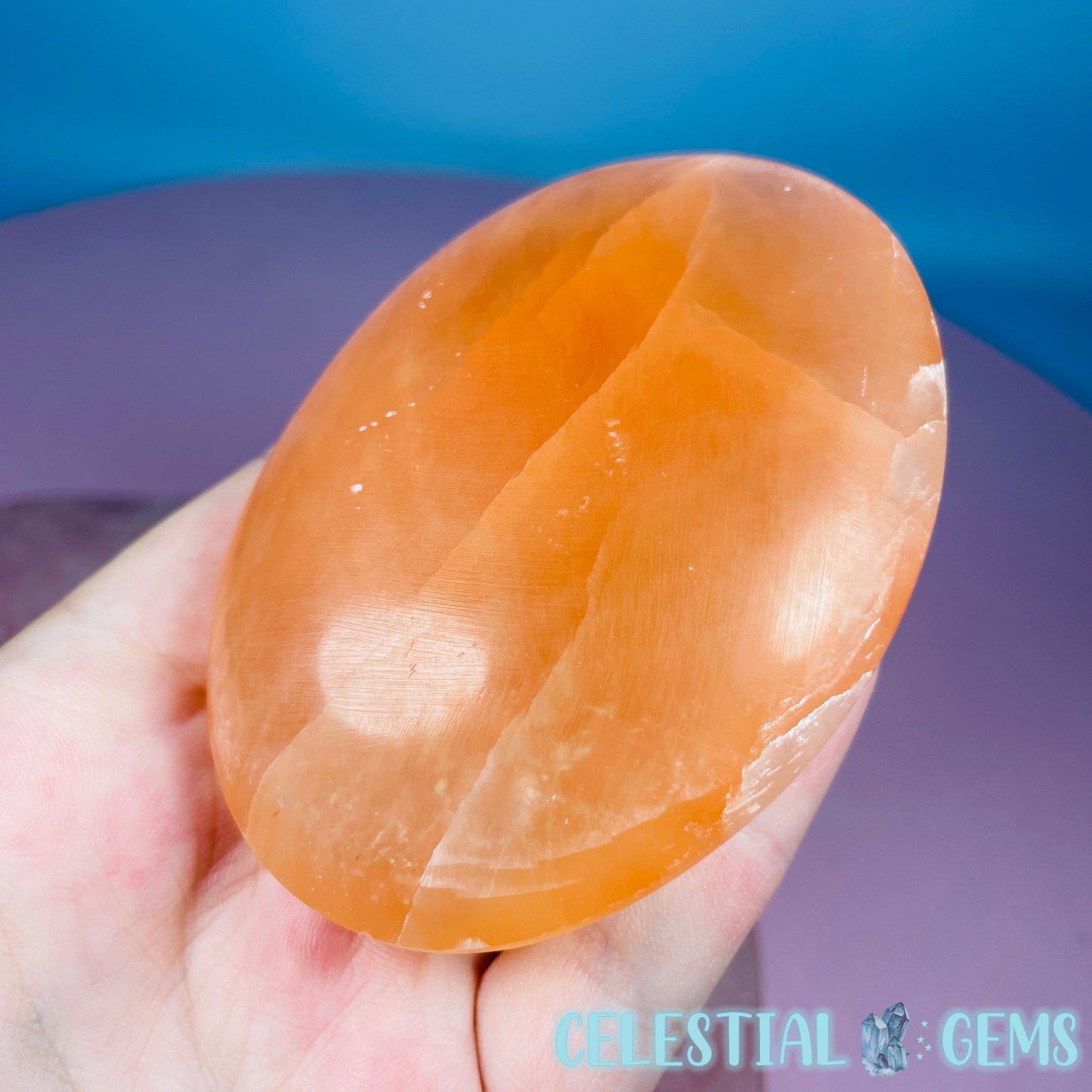 Orange Selenite (Satin Spar) Palmstone 7.5cm