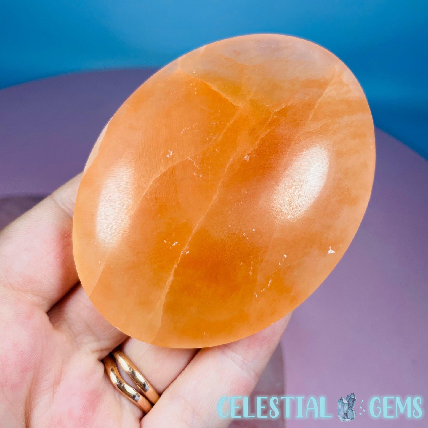 Orange Selenite (Satin Spar) Palmstone 7.5cm