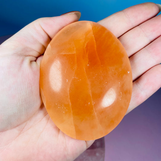 Orange Selenite (Satin Spar) Palmstone 7.5cm