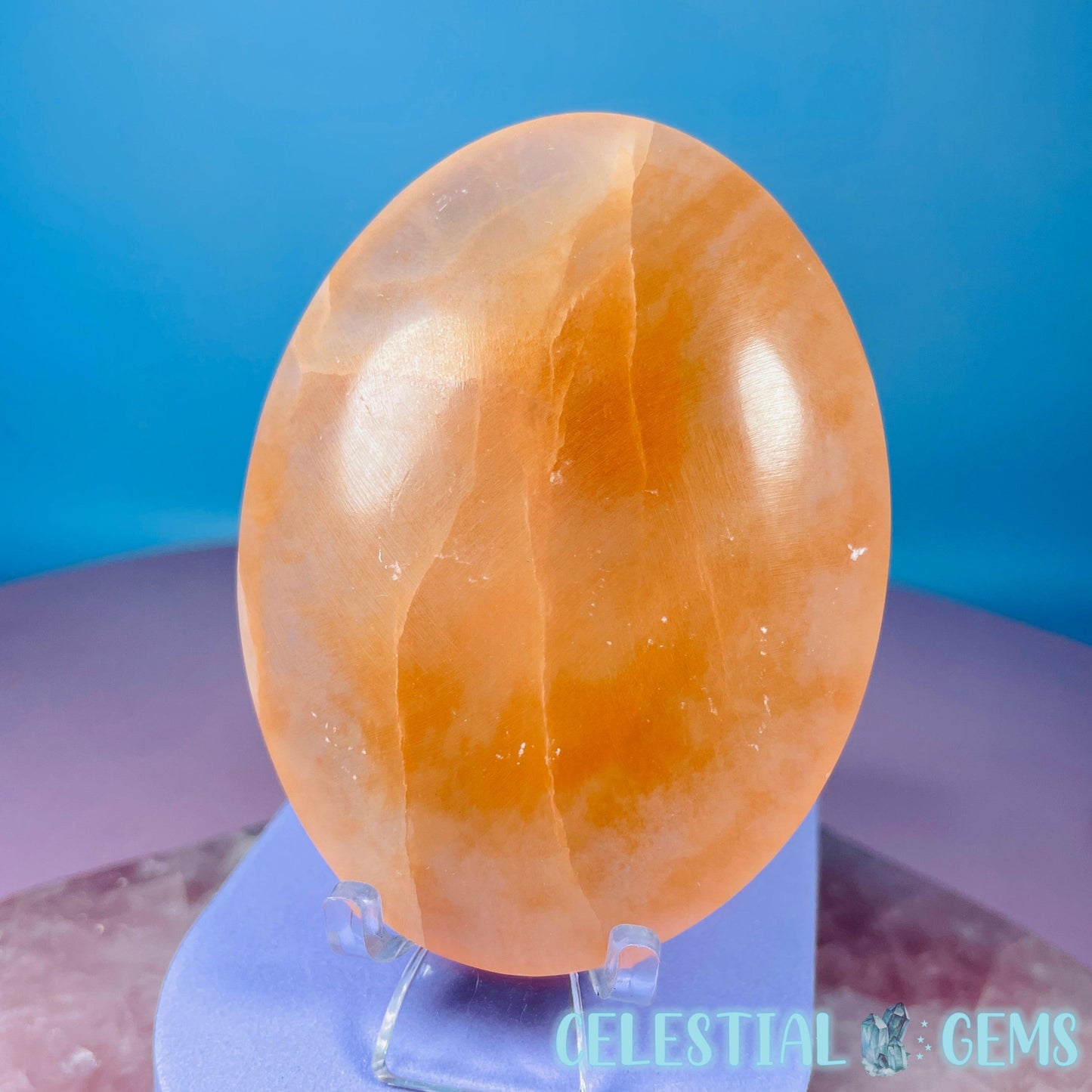 Orange Selenite (Satin Spar) Palmstone 7.5cm