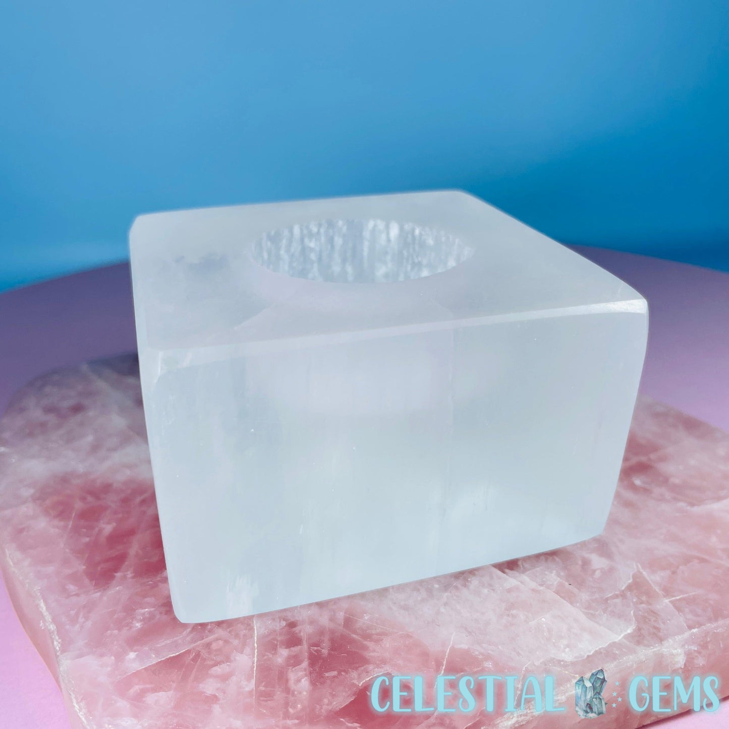 Selenite (Satin Spar) Square Tealight Candle Holder 8.5cm