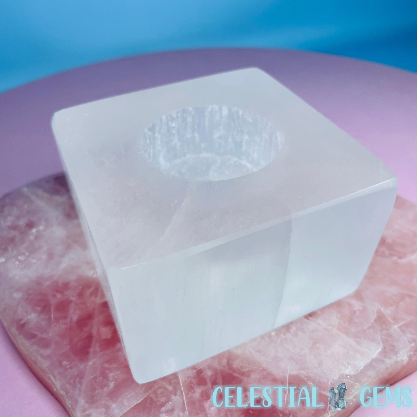 Selenite (Satin Spar) Square Tealight Candle Holder 8.5cm