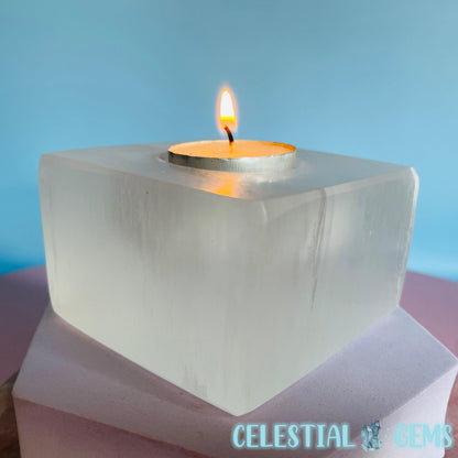 Selenite (Satin Spar) Square Tealight Candle Holder 8.5cm