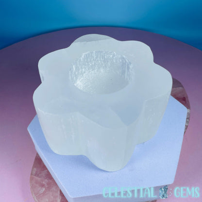 Selenite (Satin Spar) Daisy Flower Tealight Candle Holder 8.5cm