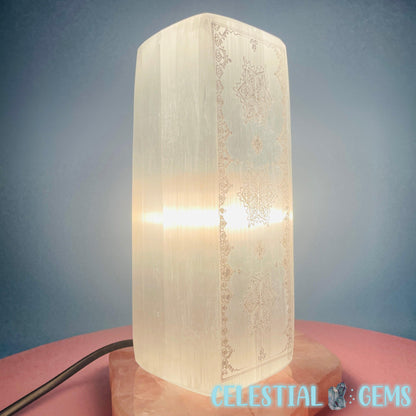 Selenite (Satin Spar) Mandala Etched Rectangle Lamp 20cm