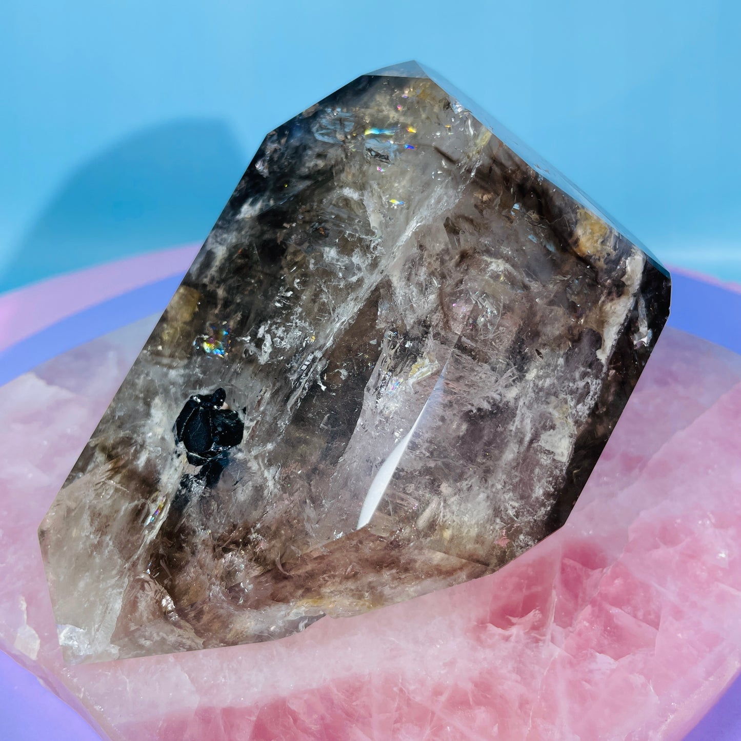 Skeletal Smoky Quartz Large Freeform with Black Tourmaline