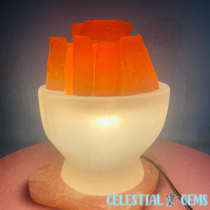 Selenite (Satin Spar) 'Fire Bowl' Large Lamp 20cm