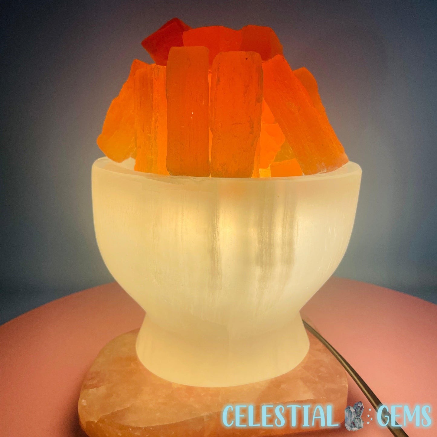 Selenite (Satin Spar) 'Fire Bowl' Large Lamp 20cm