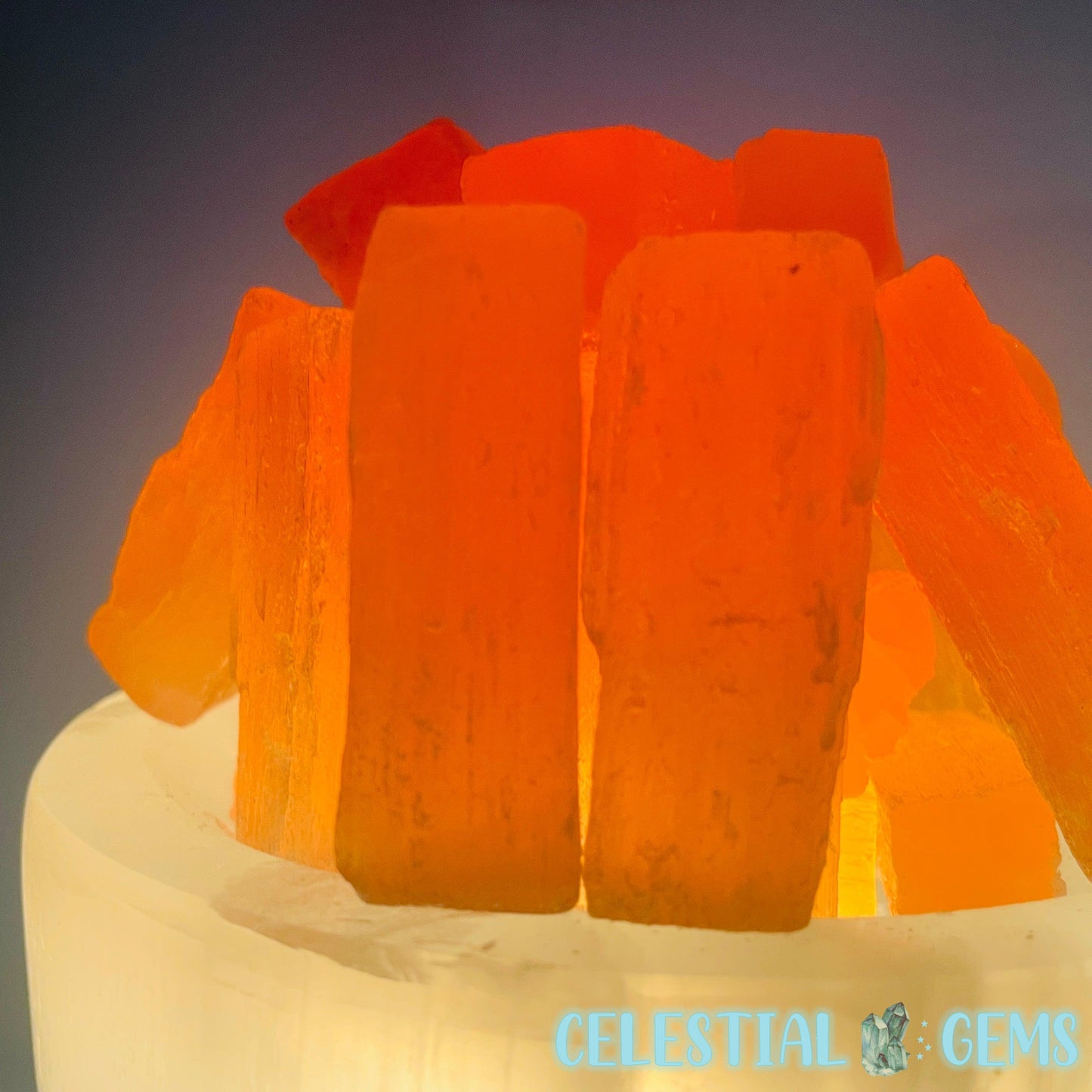 Selenite (Satin Spar) 'Fire Bowl' Large Lamp 20cm