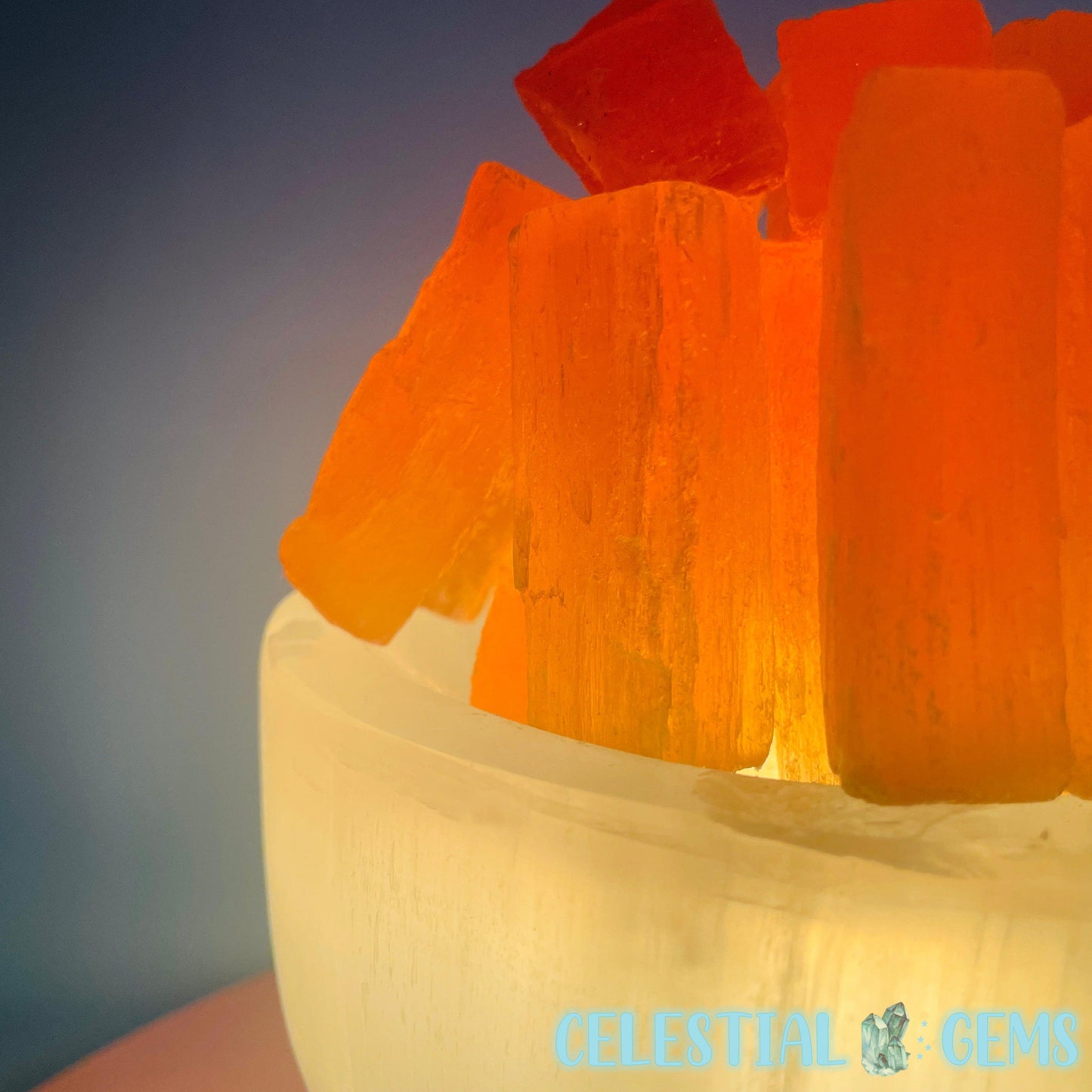 Selenite (Satin Spar) 'Fire Bowl' Large Lamp 20cm