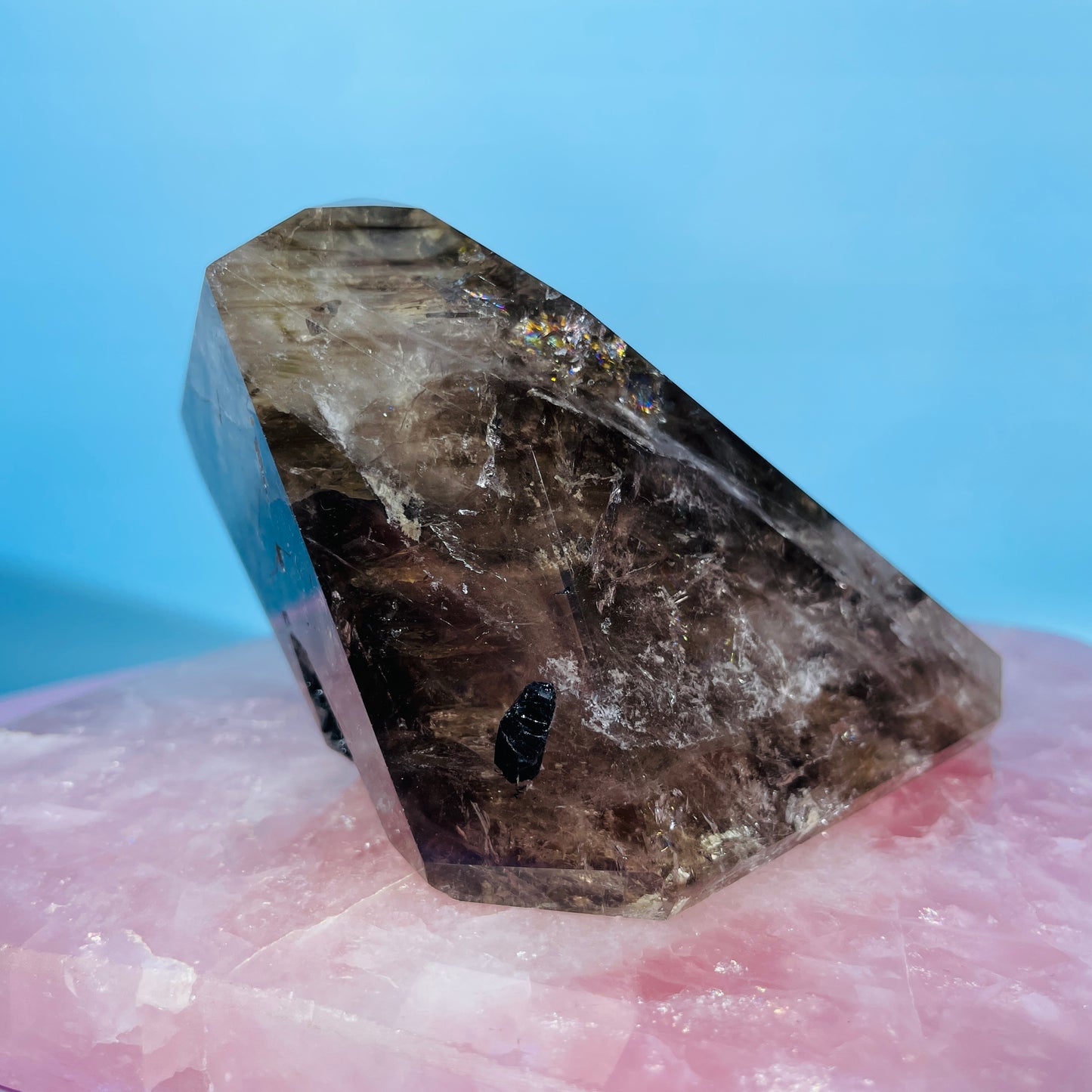 Skeletal Smoky Quartz Large Freeform with Black Tourmaline