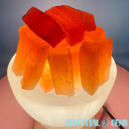 Selenite (Satin Spar) 'Fire Bowl' Large Lamp 20cm