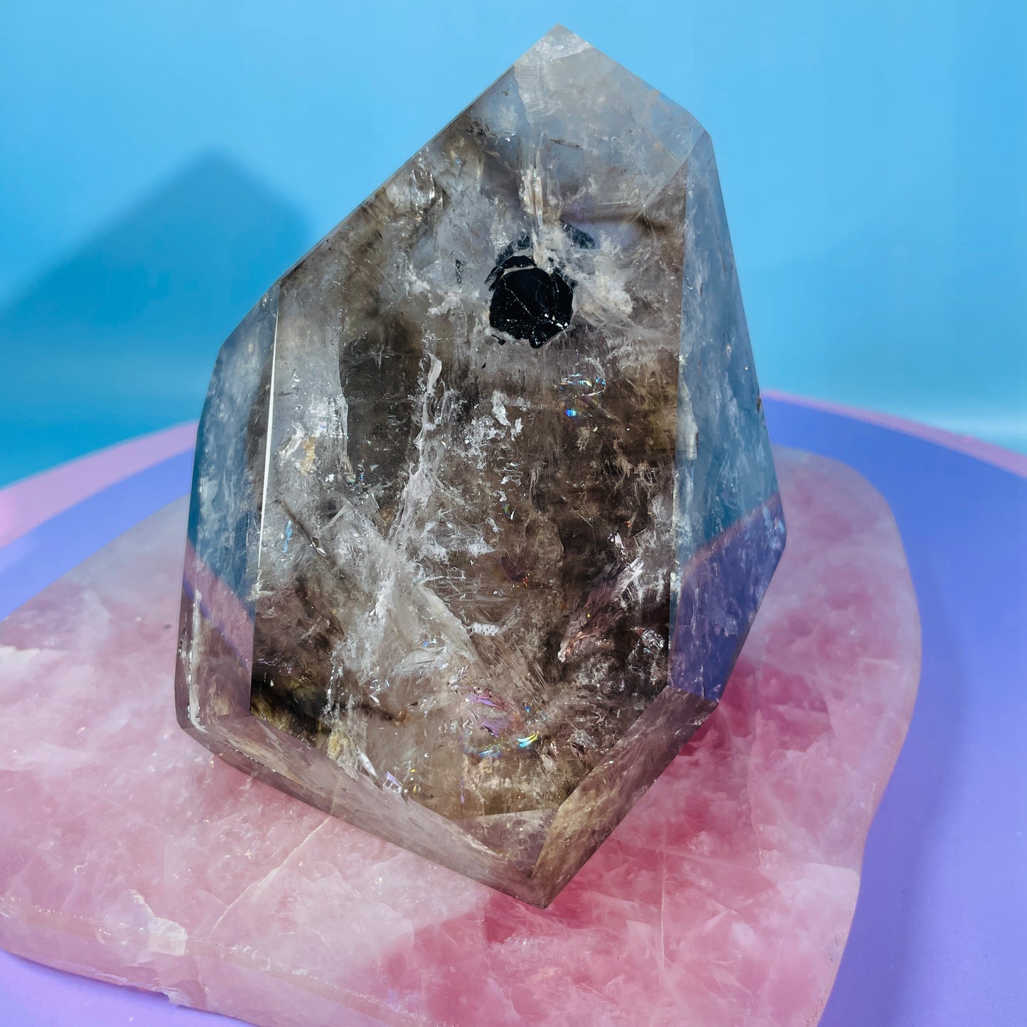 Skeletal Smoky Quartz Large Freeform with Black Tourmaline
