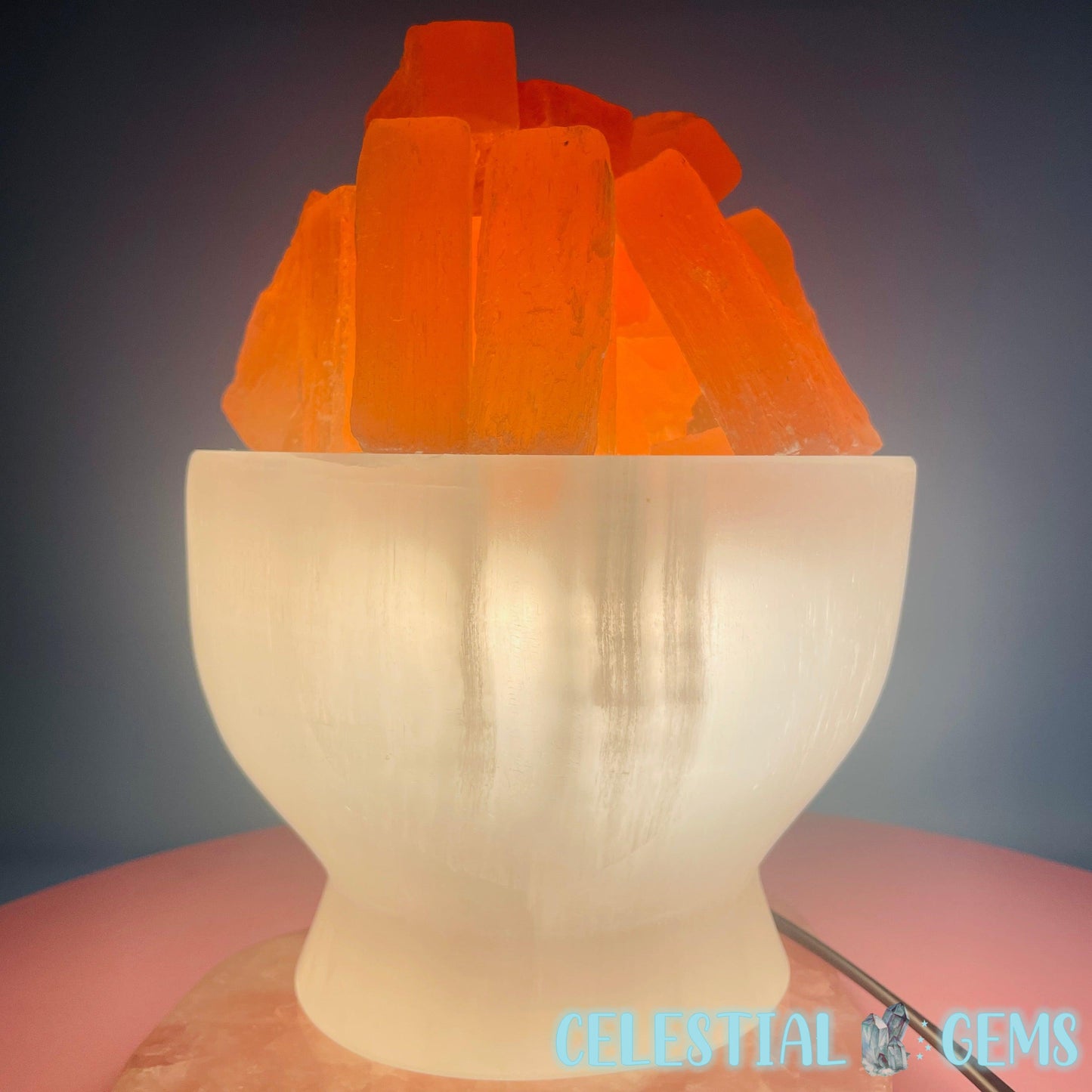 Selenite (Satin Spar) 'Fire Bowl' Large Lamp 20cm