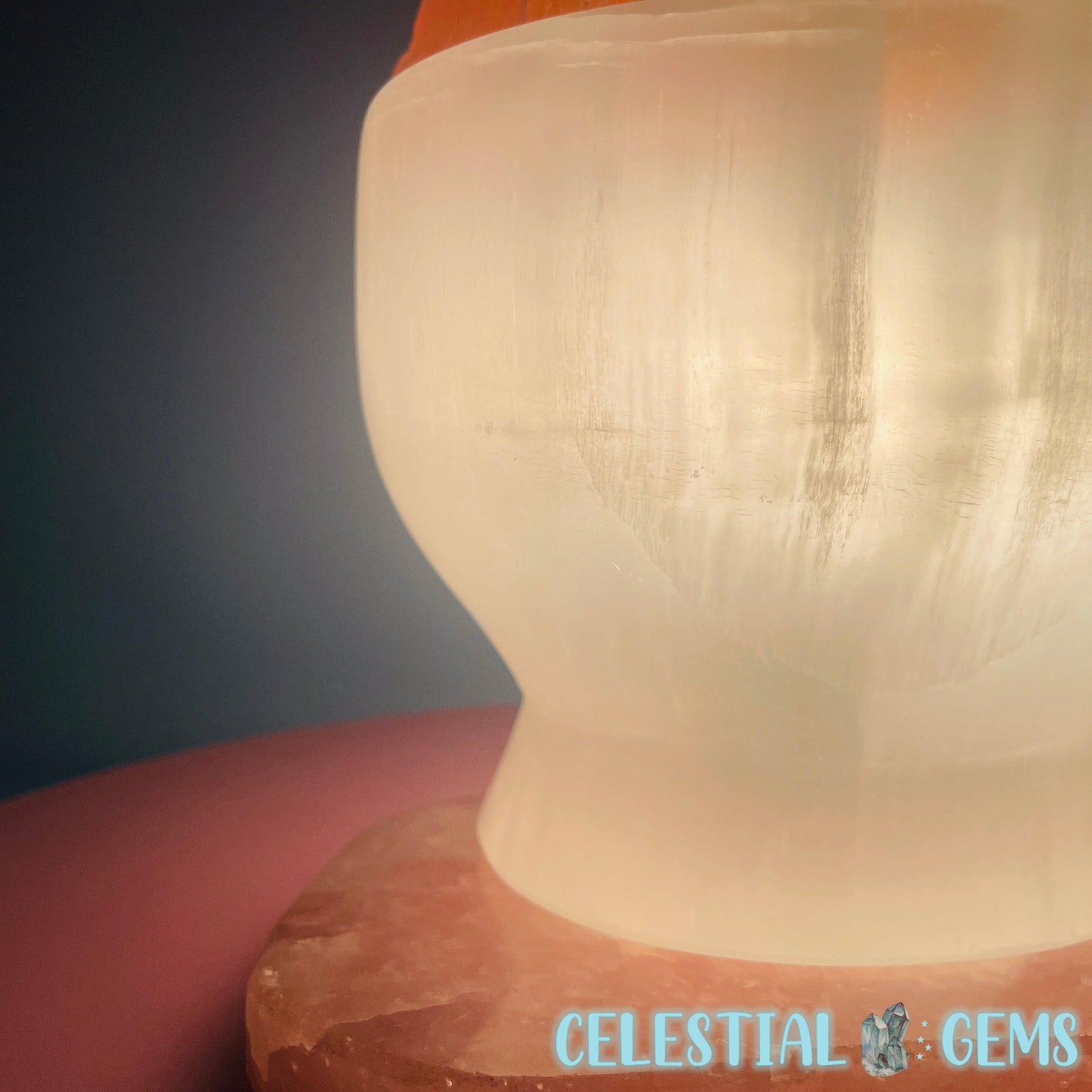 Selenite (Satin Spar) 'Fire Bowl' Large Lamp 20cm