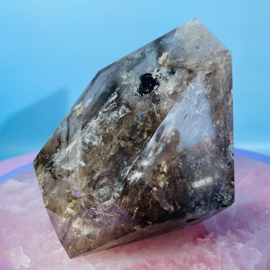 Skeletal Smoky Quartz Large Freeform with Black Tourmaline