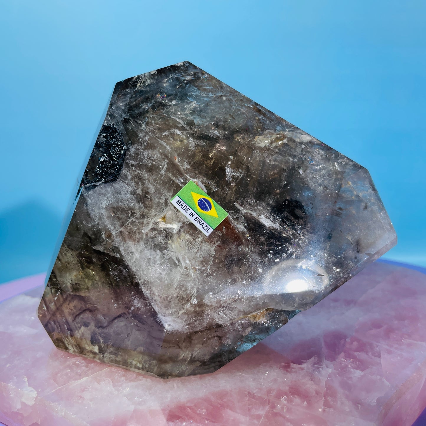 Skeletal Smoky Quartz Large Freeform with Black Tourmaline