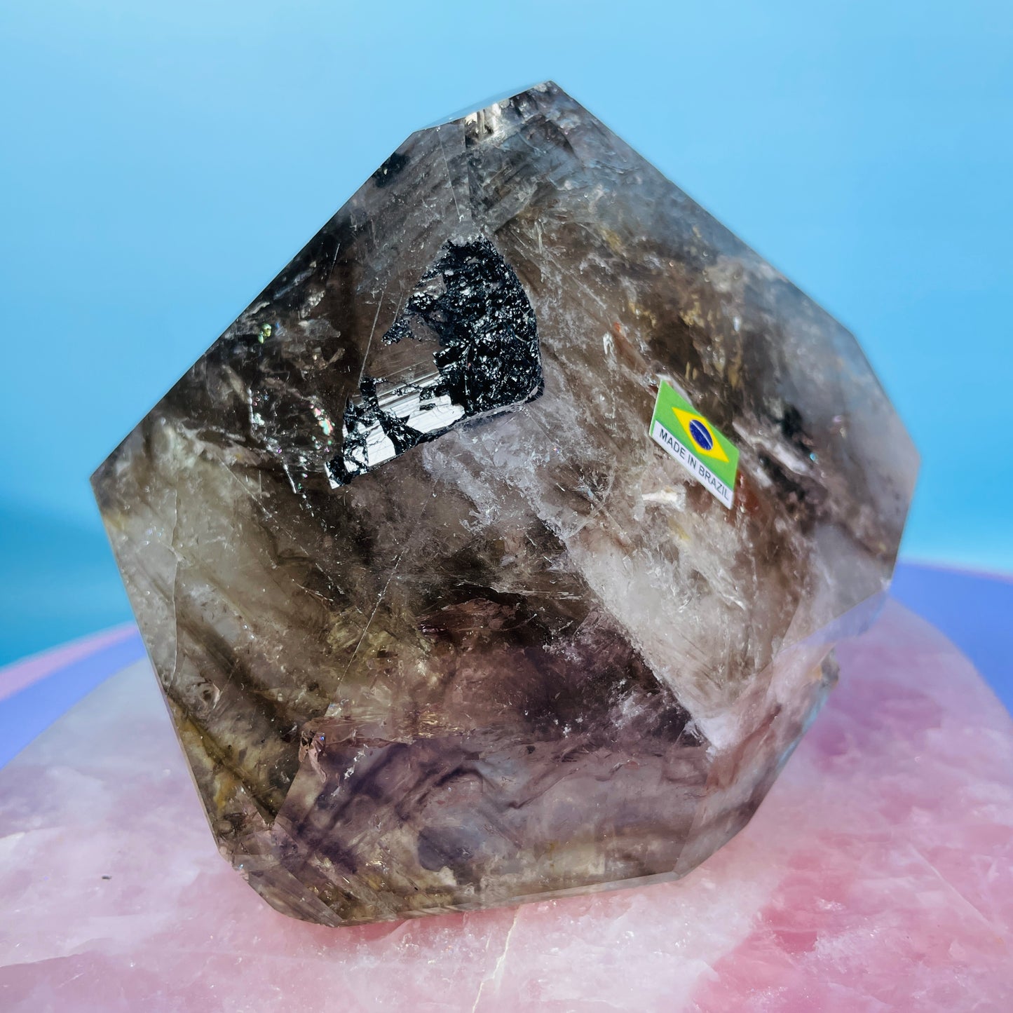 Skeletal Smoky Quartz Large Freeform with Black Tourmaline