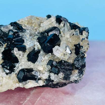 Namibian Black Tourmaline + Quartz Small Cluster Specimen