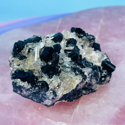 Namibian Black Tourmaline + Quartz Small Cluster Specimen