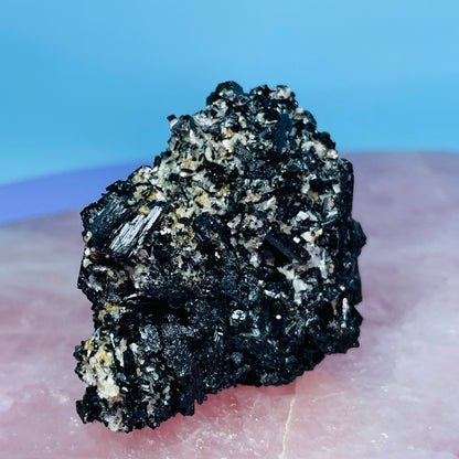 Namibian Black Tourmaline + Yellow Mica Small Cluster Specimen