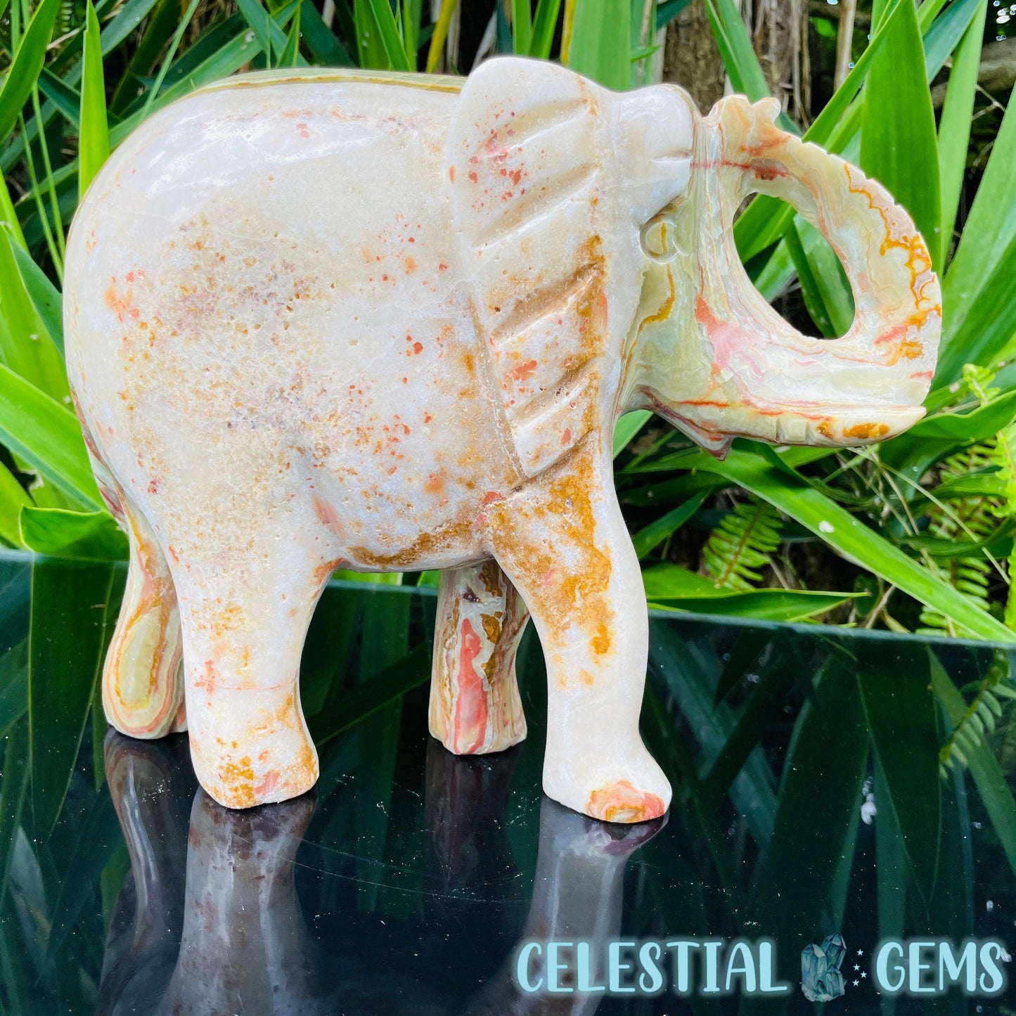 Banded Onyx Calcite Elephant XL Carving