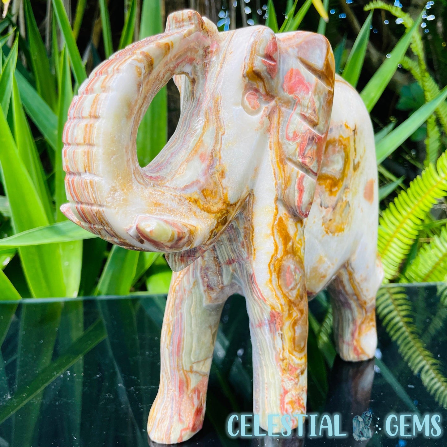 Banded Onyx Calcite Elephant XL Carving