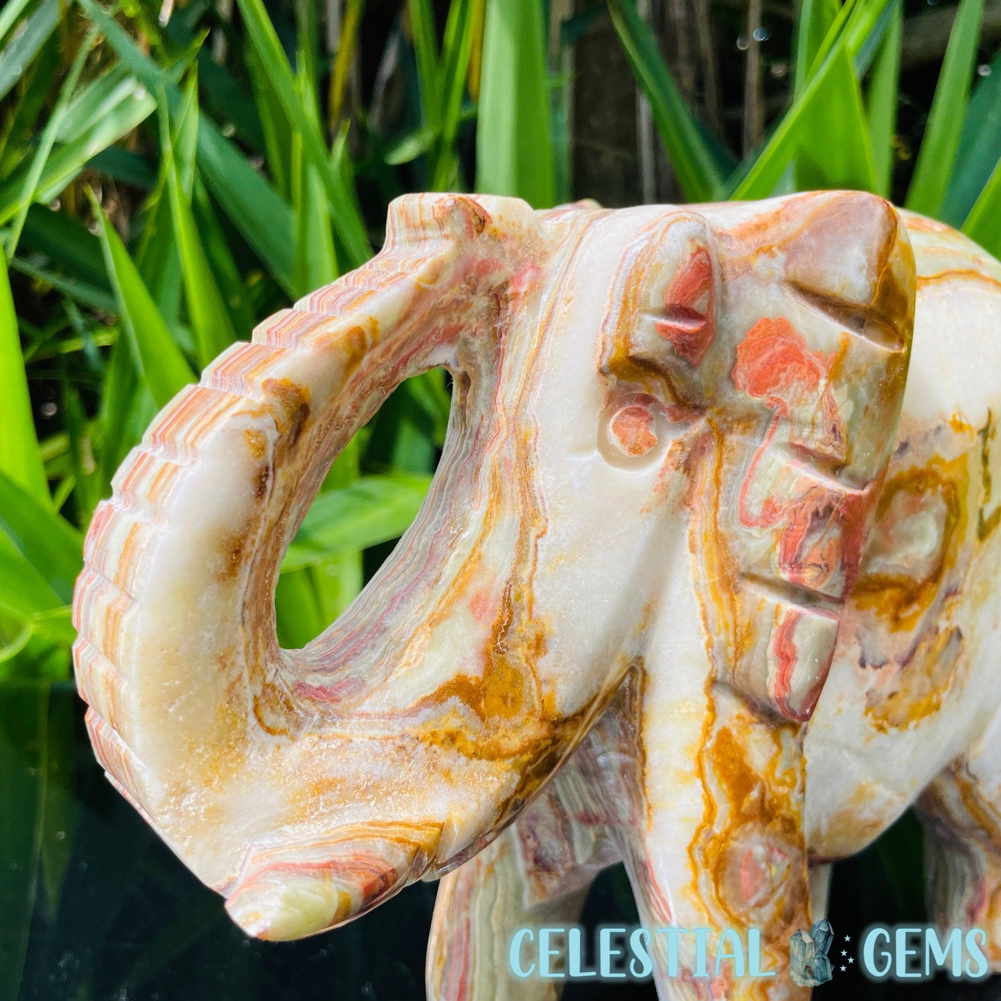 Banded Onyx Calcite Elephant XL Carving