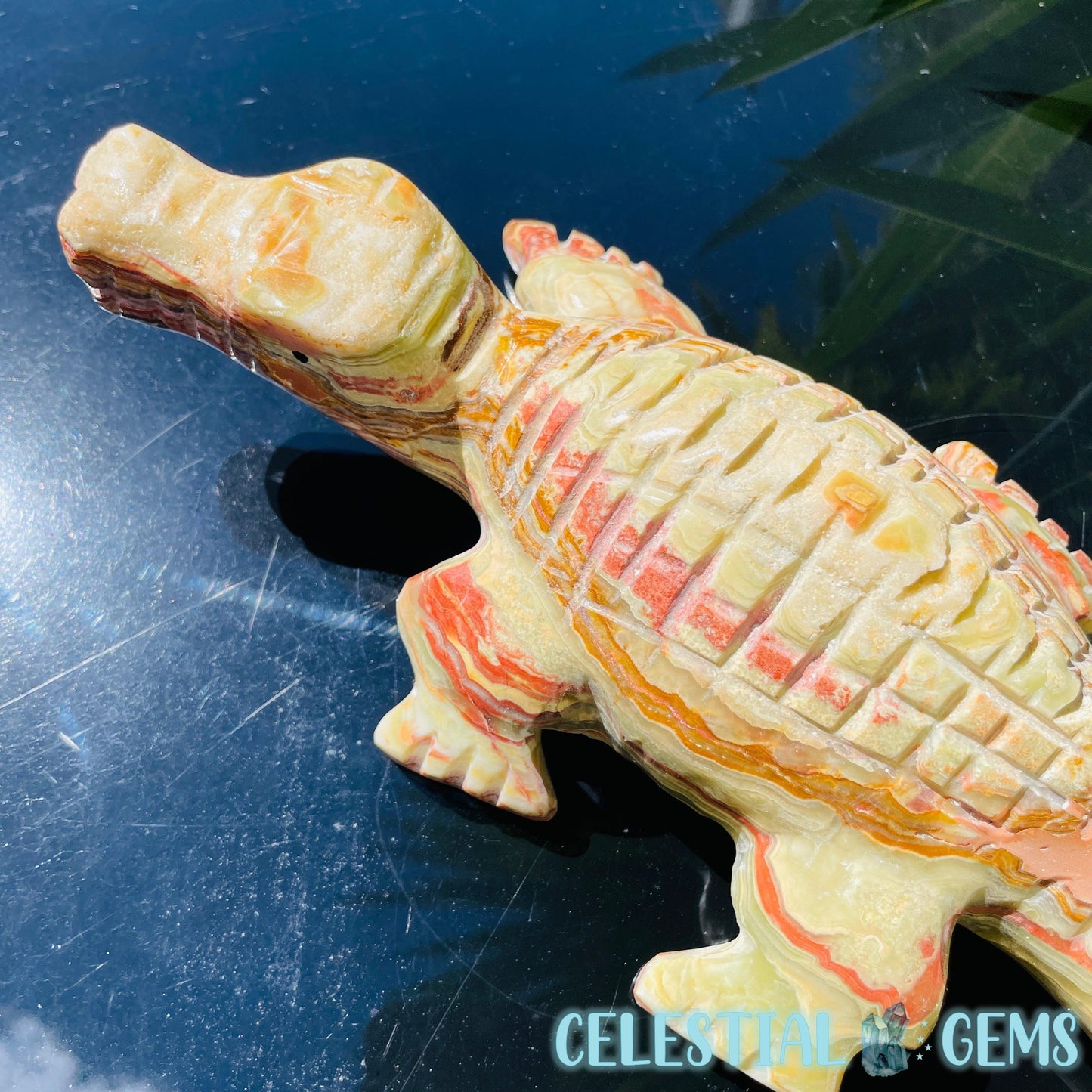 Banded Onyx Calcite Crocodile XL Carving