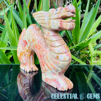 Banded Onyx Calcite Chinese Dragon Large Carving