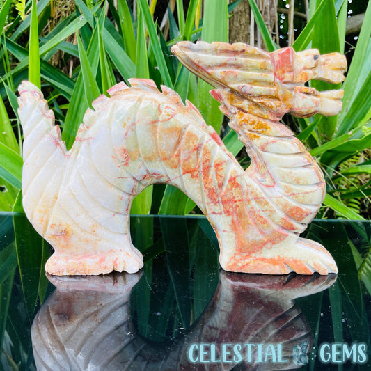 Banded Onyx Calcite Chinese Dragon Large Carving